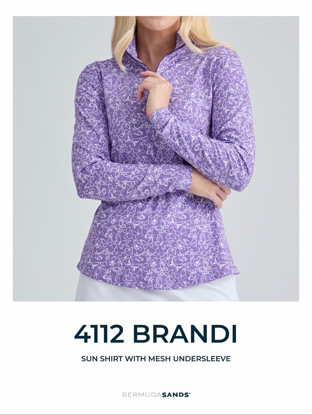 Bermuda Sands Brandi Long-Sleeve Sun Shirt — Lavender with Butterfly Print